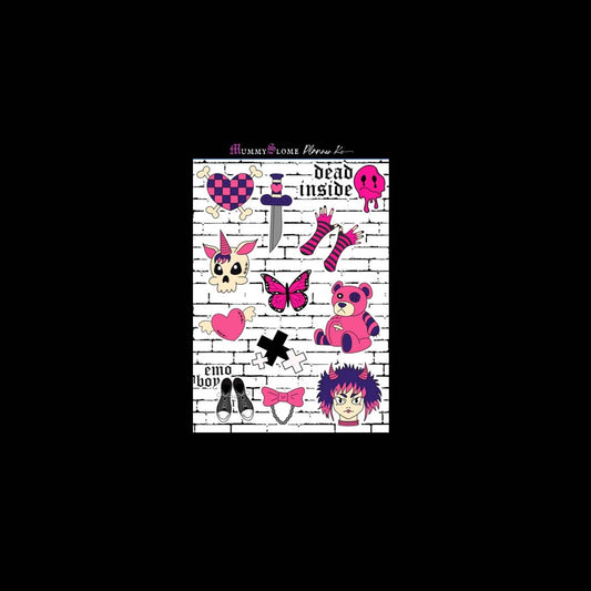 🧷🖤 "Sad But Organized" 📅🧠 – Emo Stickers for Your Inner Chaos 💔📓 Sheet 2