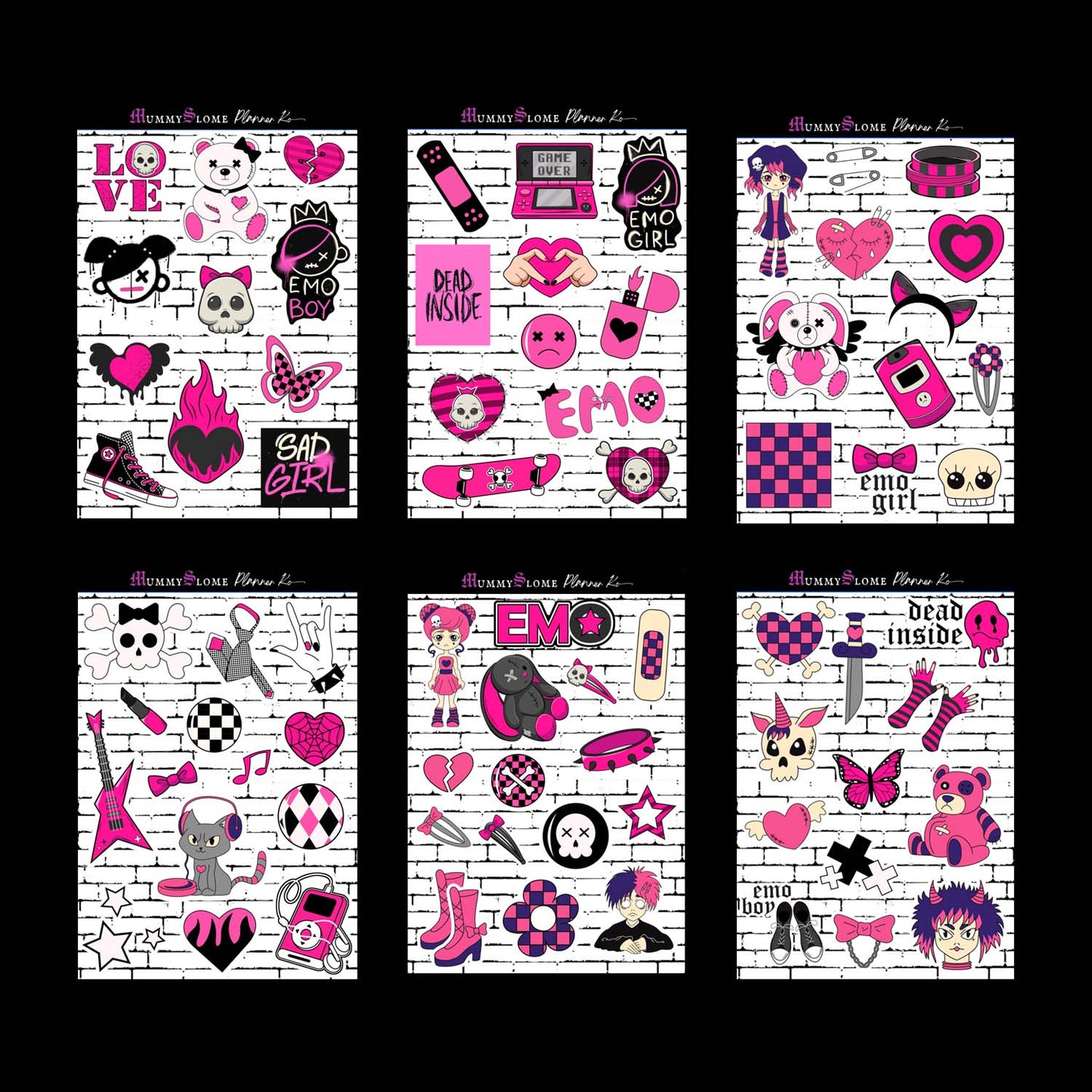 🧷🖤 "Sad But Organized" 📅🧠 – Emo Stickers for Your Inner Chaos 💔📓 Decorative Sticker Kit