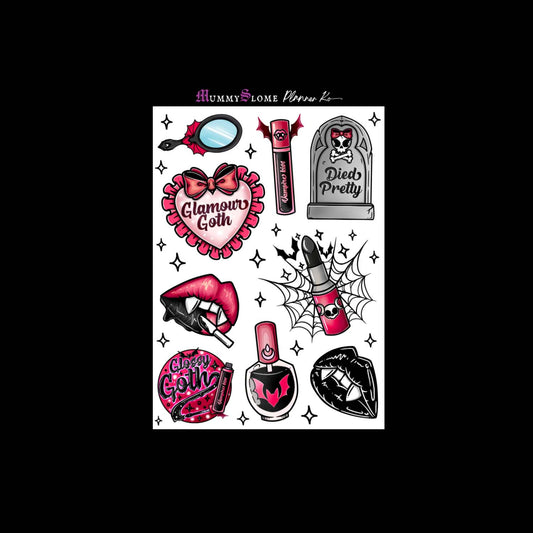 🖤💀✨ Glamour Goth Planner Sticker Kit! 🕸️🖤💋 Sheet 1