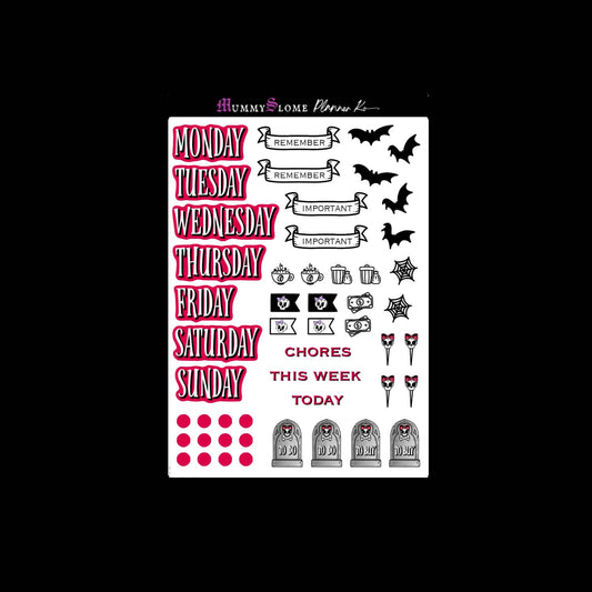 🖤💀✨ Glamour Goth Planner Sticker Kit! 🕸️🖤💋 Sheet 4