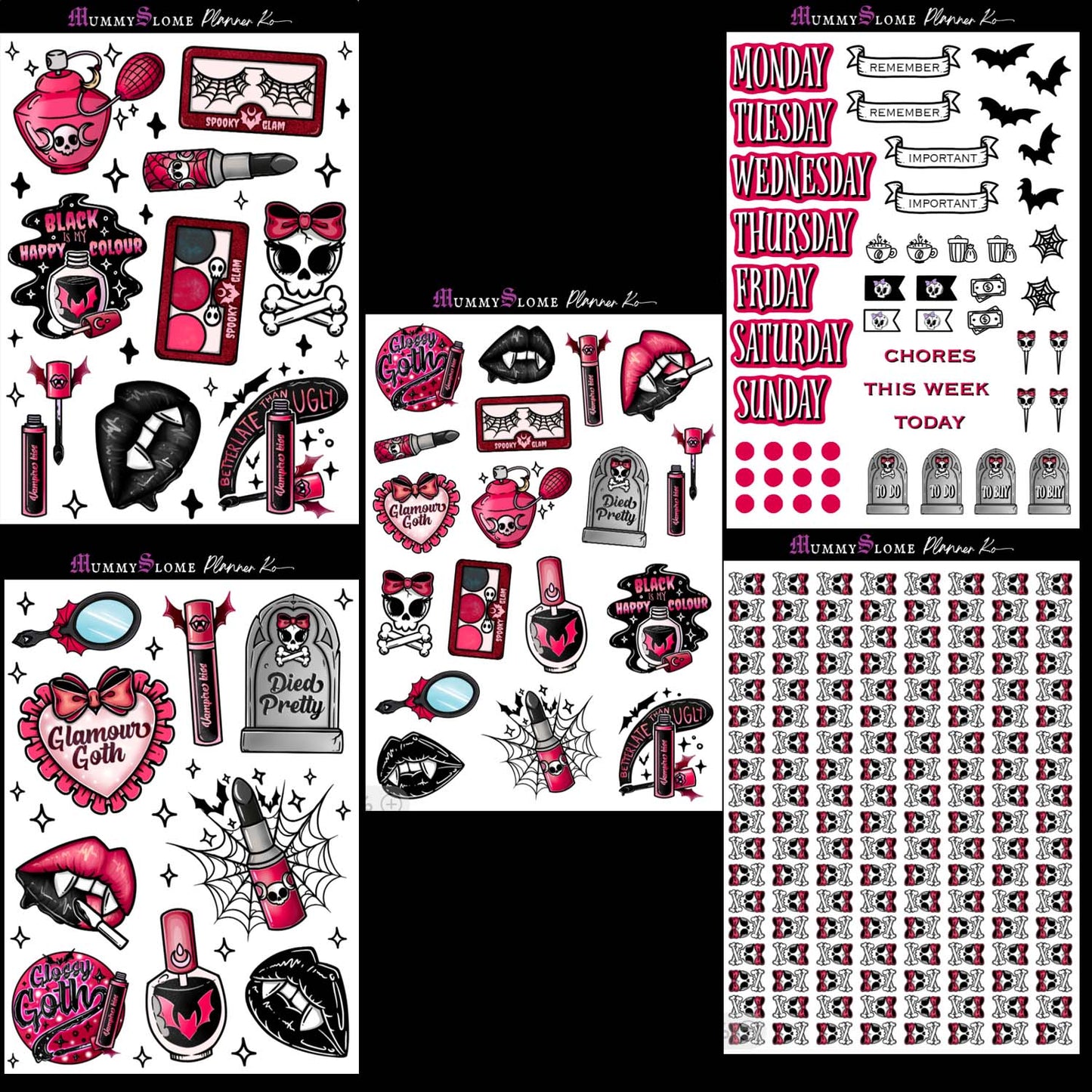 🖤💀✨ Glamour Goth Planner Sticker Kit! 🕸️🖤💋