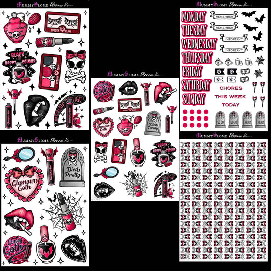 🖤💀✨ Glamour Goth Planner Sticker Kit! 🕸️🖤💋