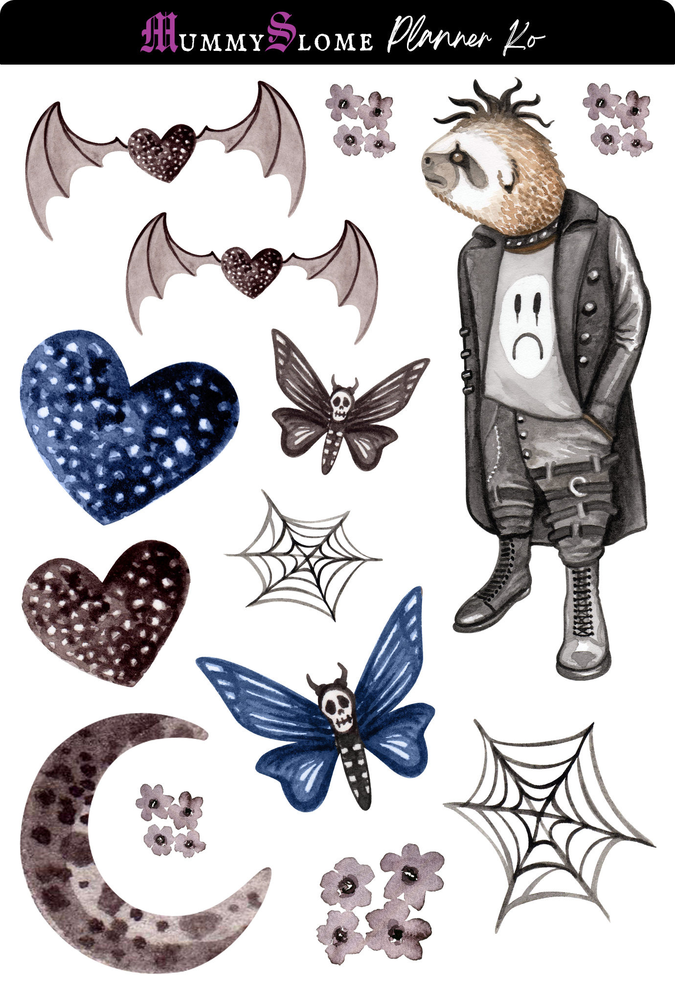 Goth Sloth Love Sticker Kit